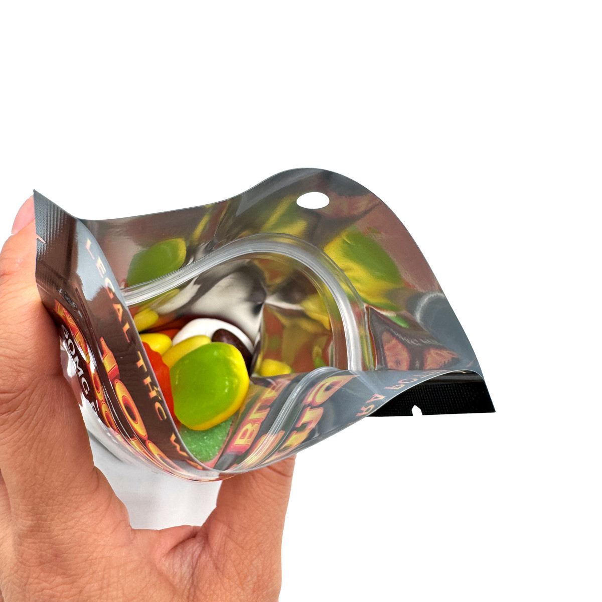 One Side Clear One Side Aluminum Foil 3.5g Mylar Pouch with Ziplock Clear Window for Candy, Cookie, Gummy Packaging