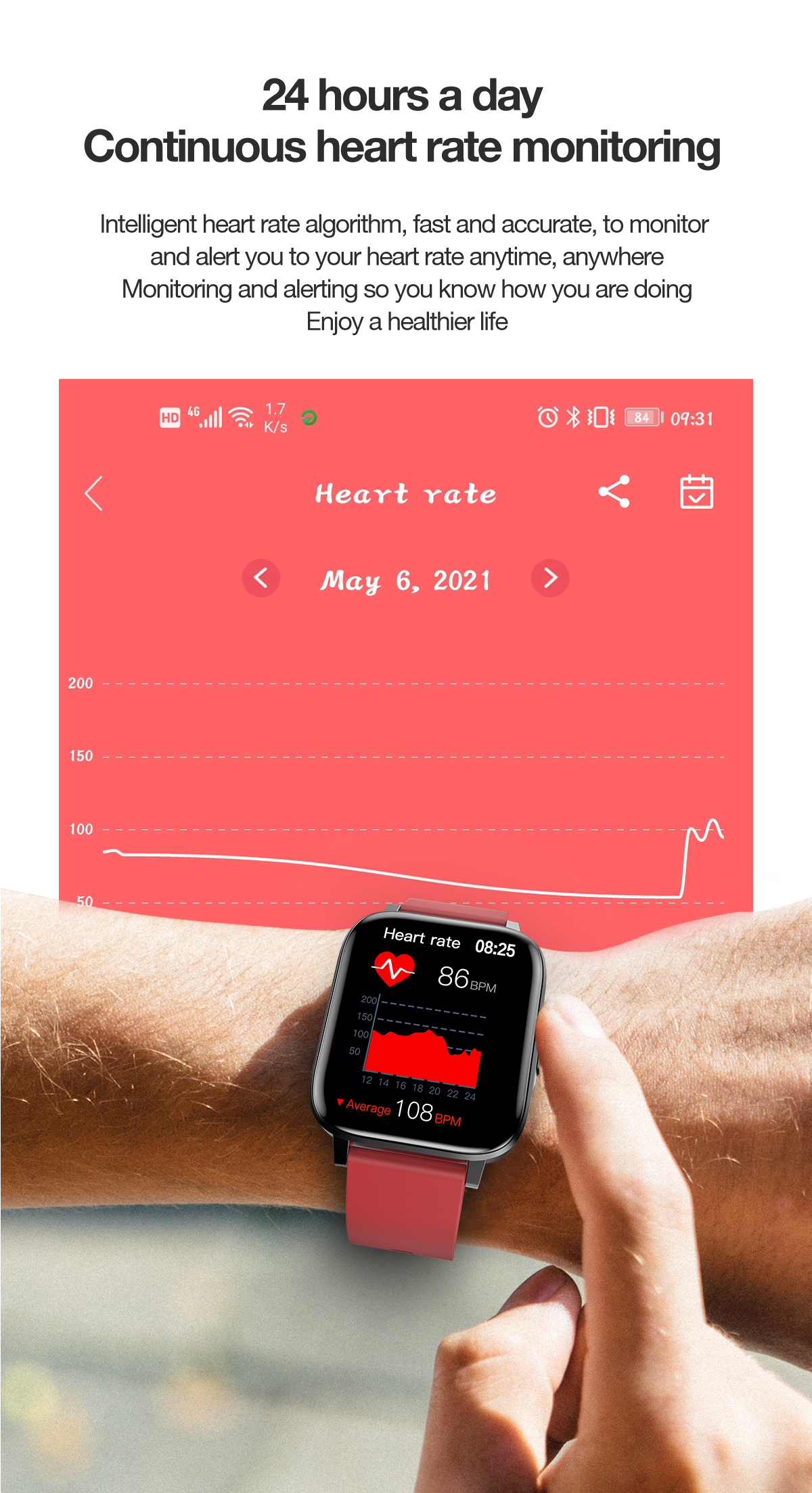 HL60 Smart Watch IPS Large Screen IP68 1.7Inch HD Accurate Blood Oxygen