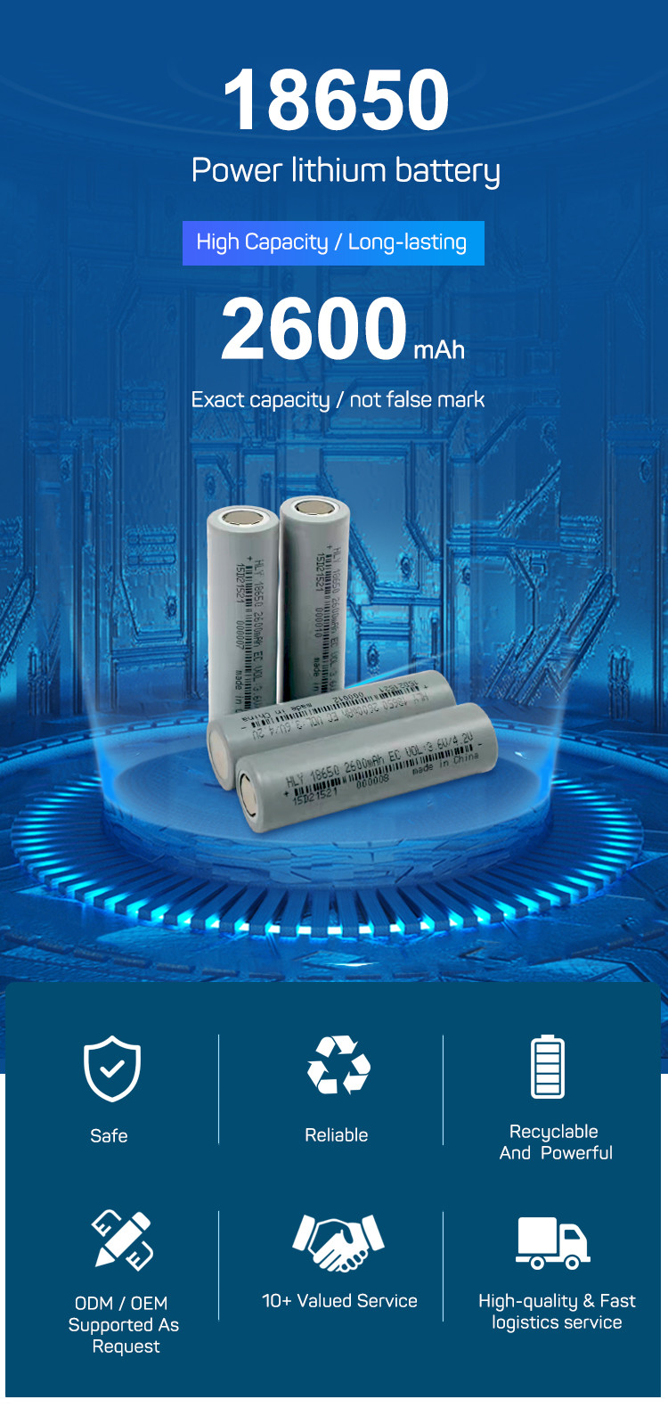 Cylindrical 3.6 Volt 2600mah Lithium Ion Battery Cell Rechargeable High Capacity MSDS