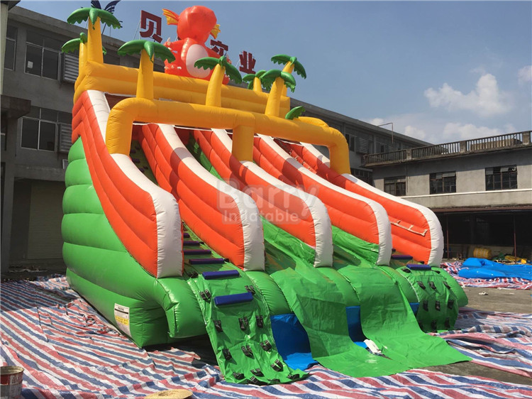 PVC Dinosaur Double Inflatable Water Slide For Pool With Landing Bed