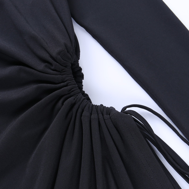 Autumn C Drawstring High Neck Long Sleeve Maxi Dress