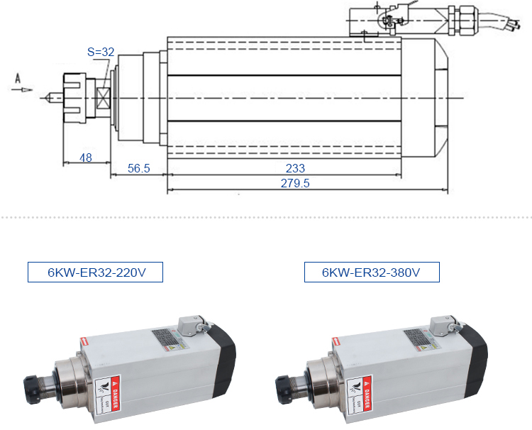 18000rpm Frequency 300HZ Air Cooled Spindle Motor for CNC Router Demand