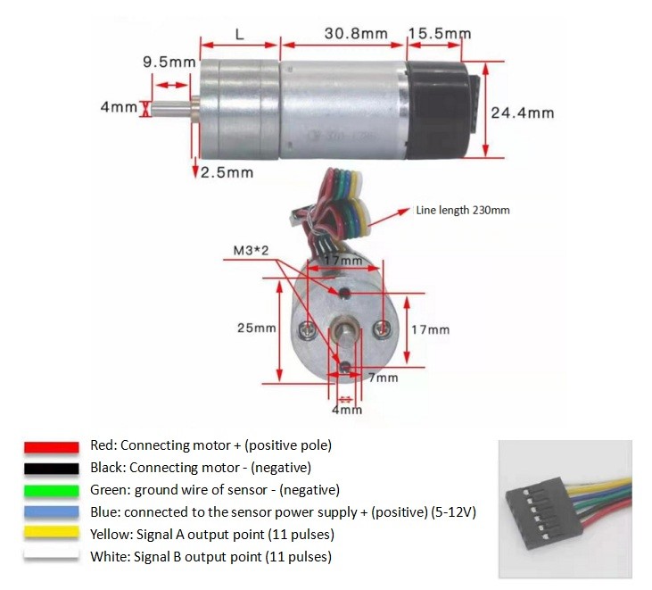 JGA25-370B Large Torque Small DC Gear Motors 1360rpm With Tachometer Encoder