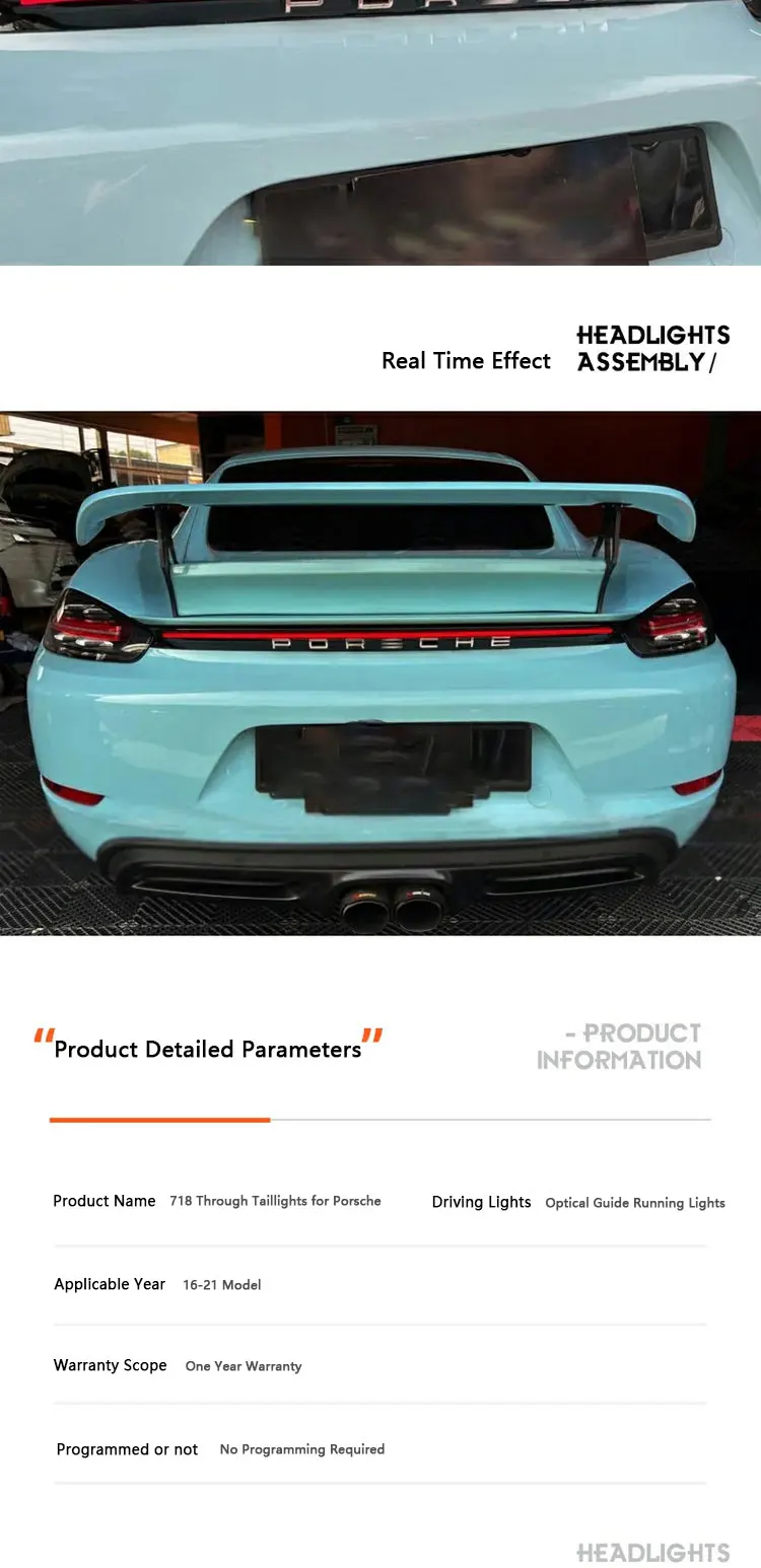 16-21 718 Through Tail Lights For Porsche Cayman Boxster Modified With LED Rear Running Lights