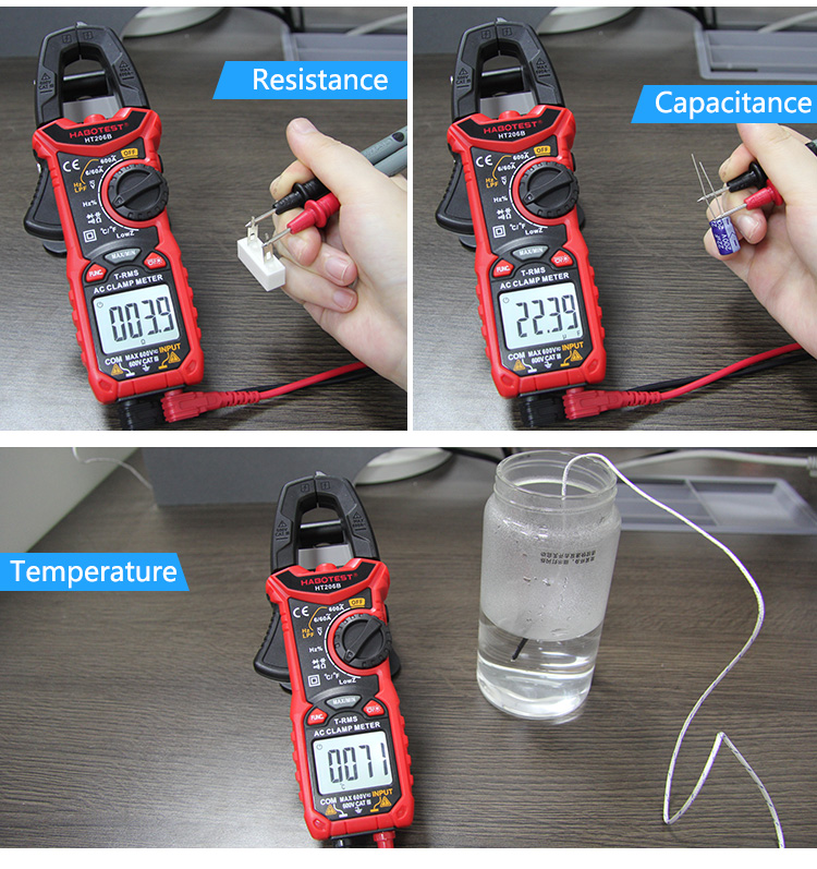 HT206B Auto Range Digital Clamp Meters , 600V Digital Clamp Ammeter