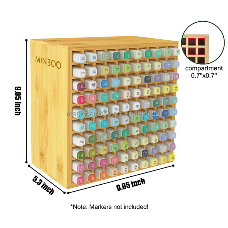 23 x 13.5 x 23CM Bamboo Marker Organizer Holds 100 Markers Art Supply Storage Rack