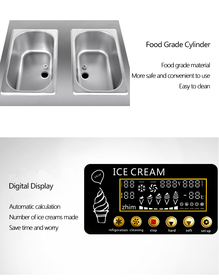 20L/H Automatic Soft Serve Ice Cream Machine for Business Prices Mix Hopper 4Lx2 Power W 1850