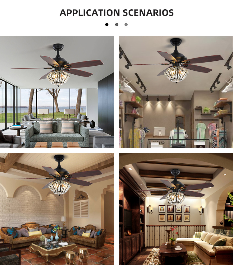 120V 52Inch 5 Metal Blade Matt Black Ceiling Fan With Remote Control For Living Room Indoor