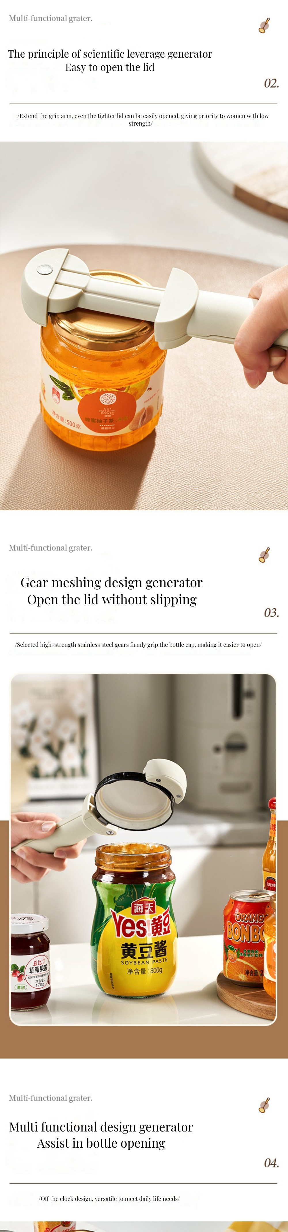 Multifunctional 3-in-1 Kitchen Opener Custom Color and Elderly Friendly Bottle Opener