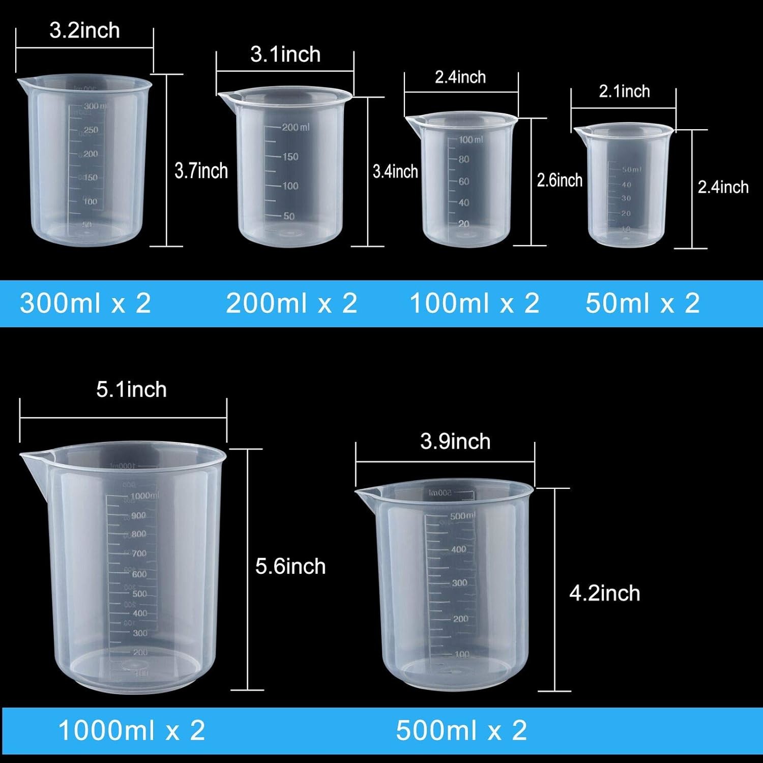 Plastic Beakers Plastic Graduated Cups Clear Multipurpose Measuring Cups Epoxy Mixing Cups, Liquid Container Beakers