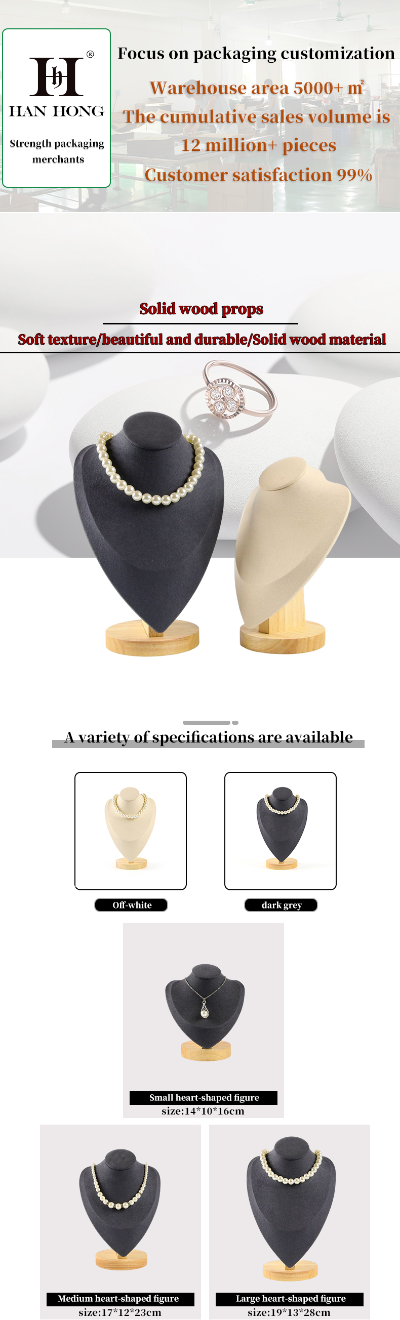 Soft Velvet Cover Wooden Necklace Display Stand Pendant Bust Display Stand