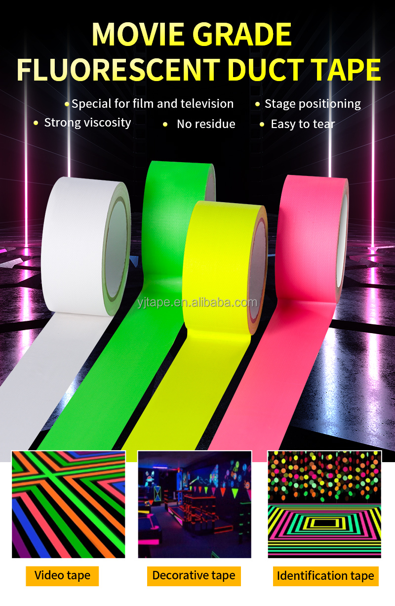 Water Activated Fluorescent Cloth Duct Tape For Heavy Duty Floor Stage Sign