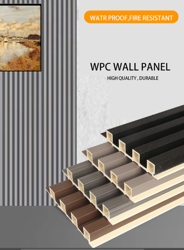 Interior Decoration Classic WPC Fluted Wall Board Coating Black Wood Grain Grille Indoor Great Wall Panel