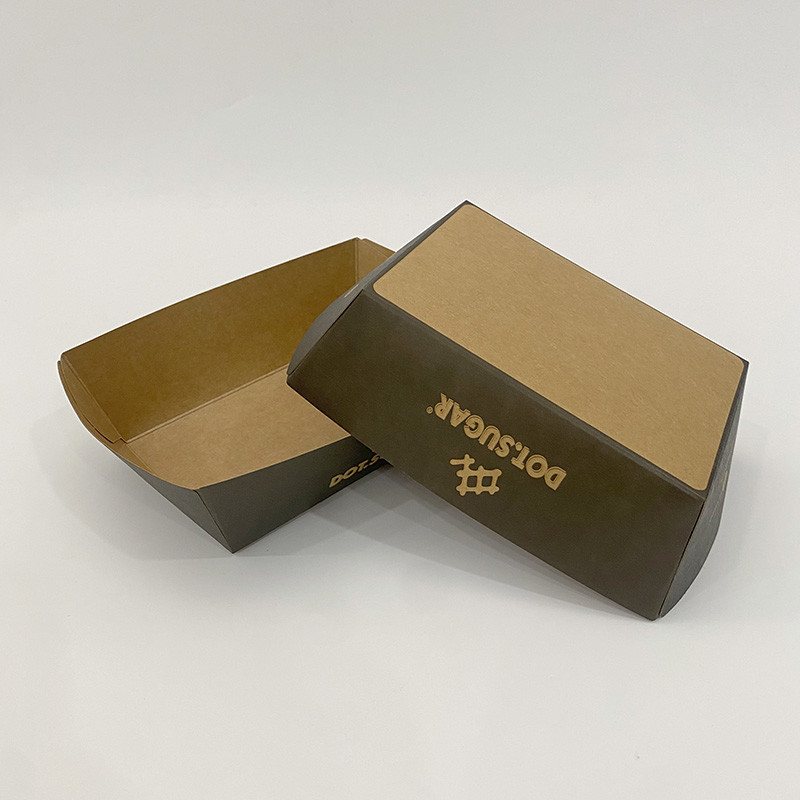 Boat Shape Food Paper Trays Eco Friendly Biodegradable Takeaway Kraft Packaging