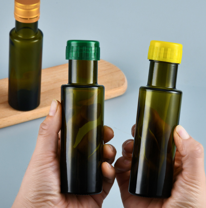 Industrial Green Brown Round Olive Oil Glass Bottles with Rubber Stopper Sealing Type