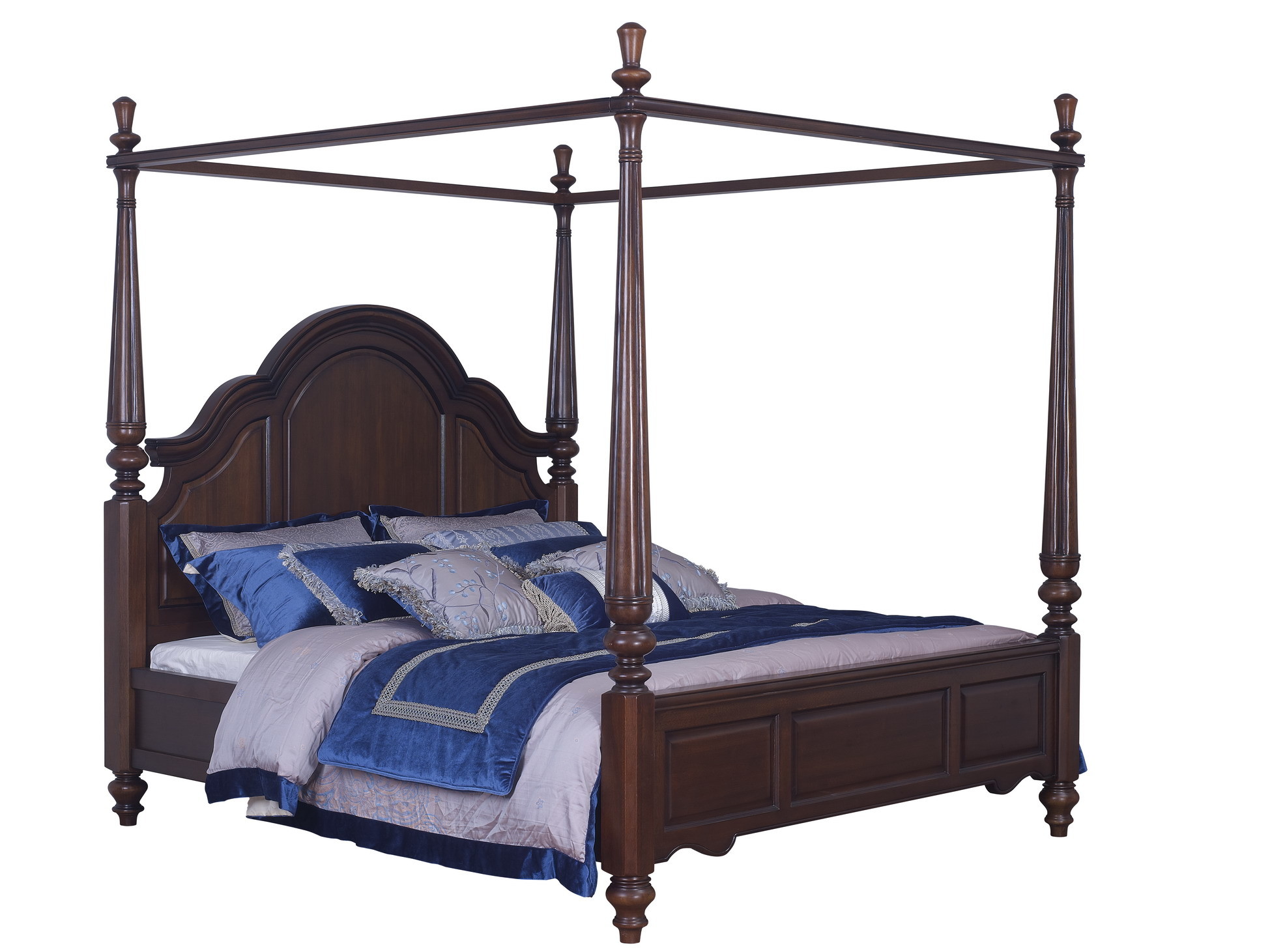 Palatial Villa House Bedroom Furniture set Classic Wooden King size Bed with Grand Night table with Decoration display