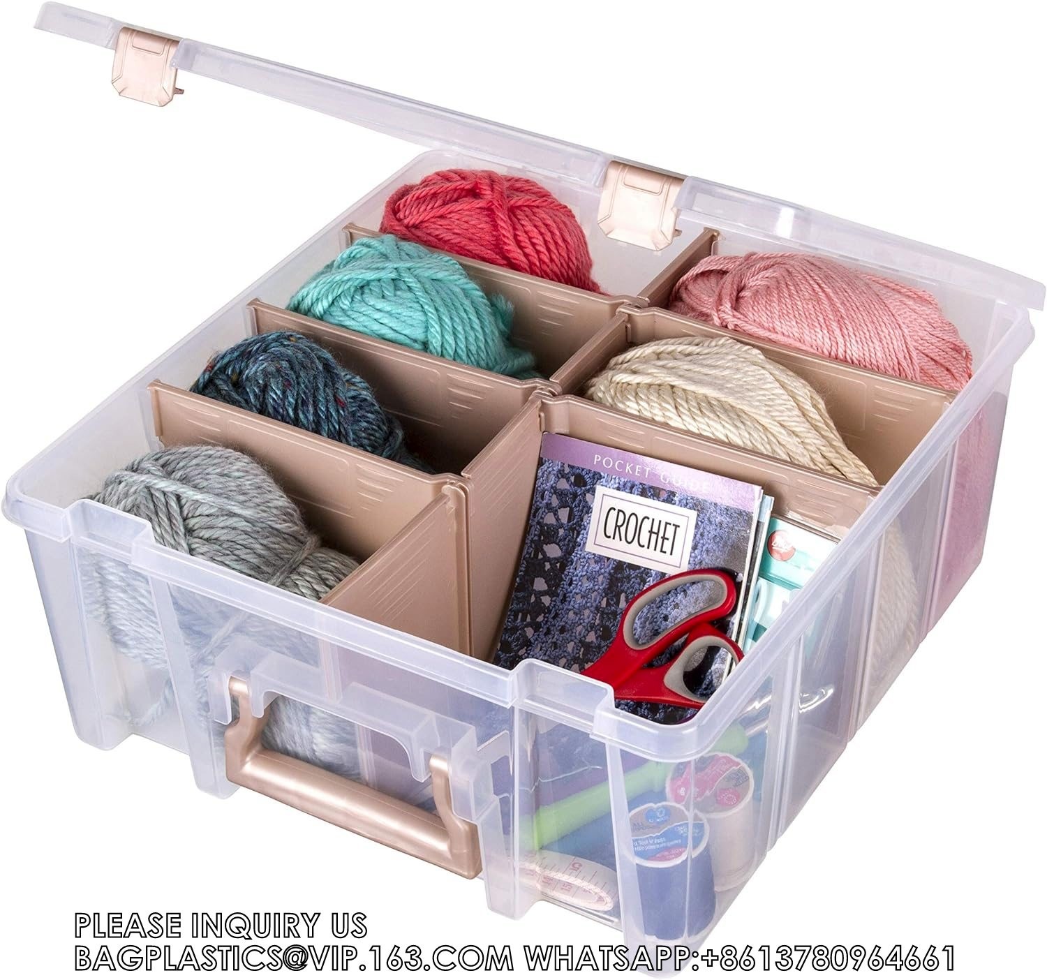 Super Satchel Double Deep, Portable Art & Craft Organizer With Handle, Plastic Storage Case, Clear With Rose Gold