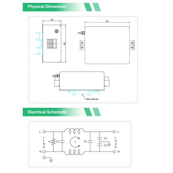 15amp 220V Single Phase Filter Din Rail RFI Filter For Automation Equipment