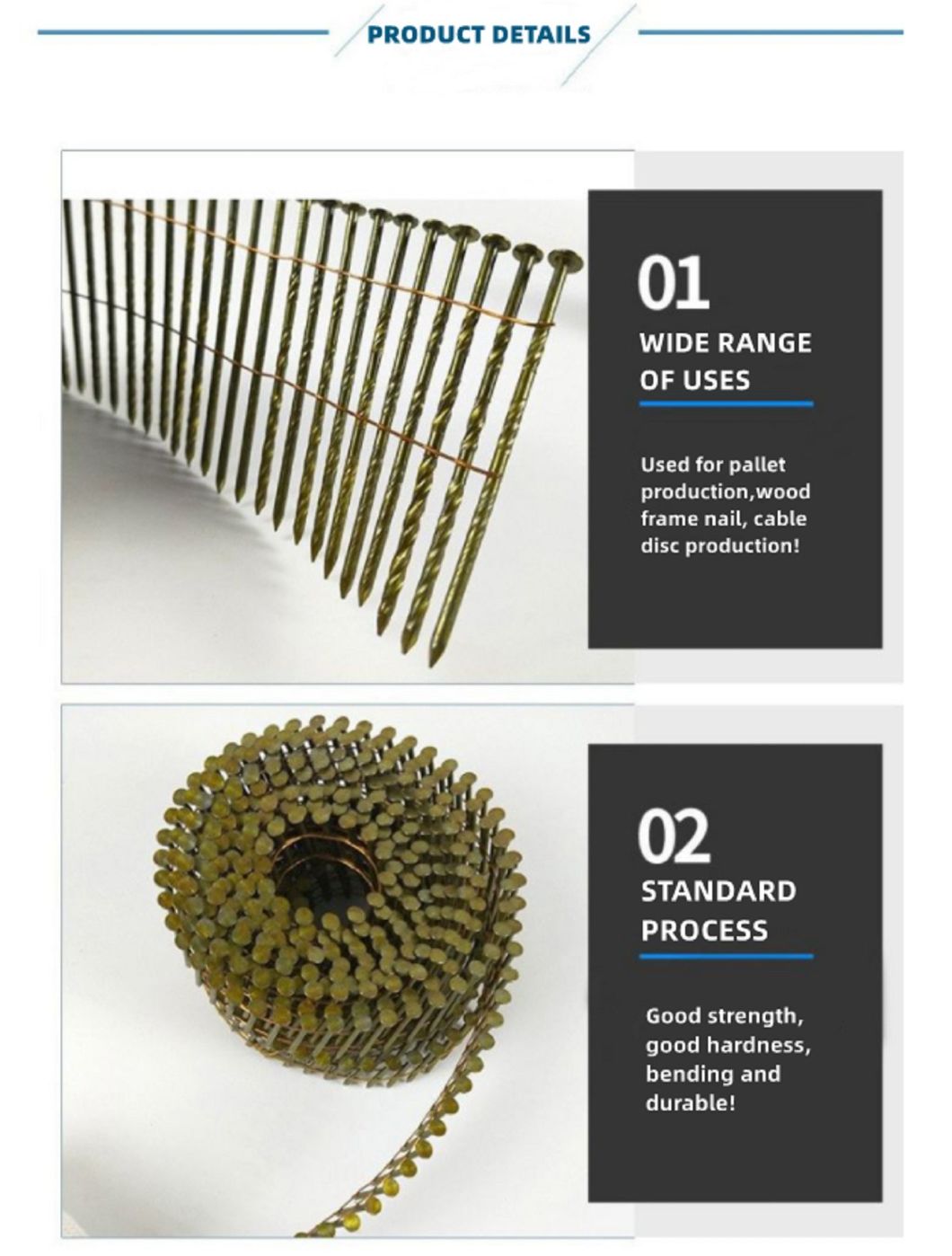 Wire Pallet Coil Nails Cheap 2&prime;&prime;x. 099&prime;&prime; 2 1/4&prime;&prime;x. 099&prime;&prime; Common Nail Steel Round Head