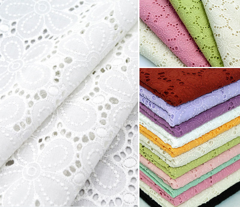 Sustainable Cotton Eyelet Trim Embroidered Mesh Lace Fabric 130cm