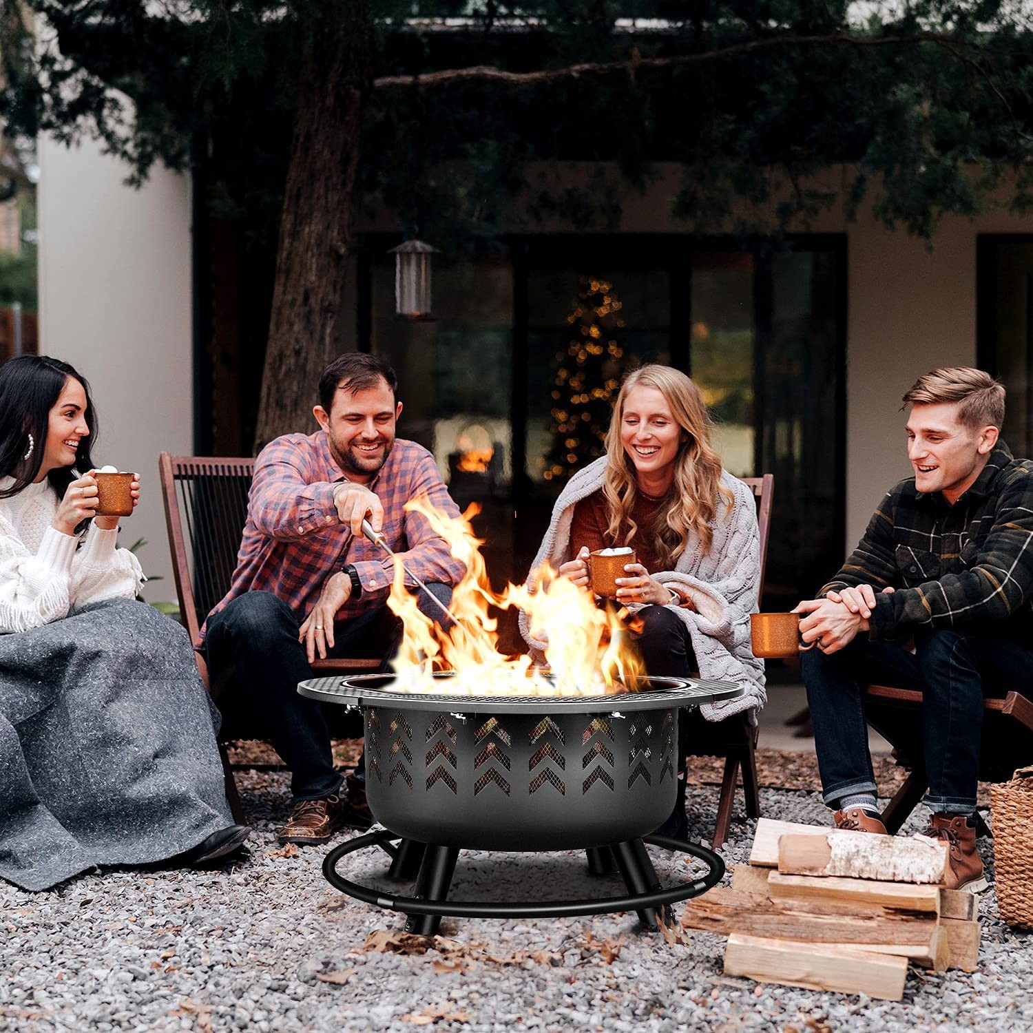 2 In 1 Portable Charcoal Fire Pit Bbq Outdoor For Wood Burning With Fireplace Poker