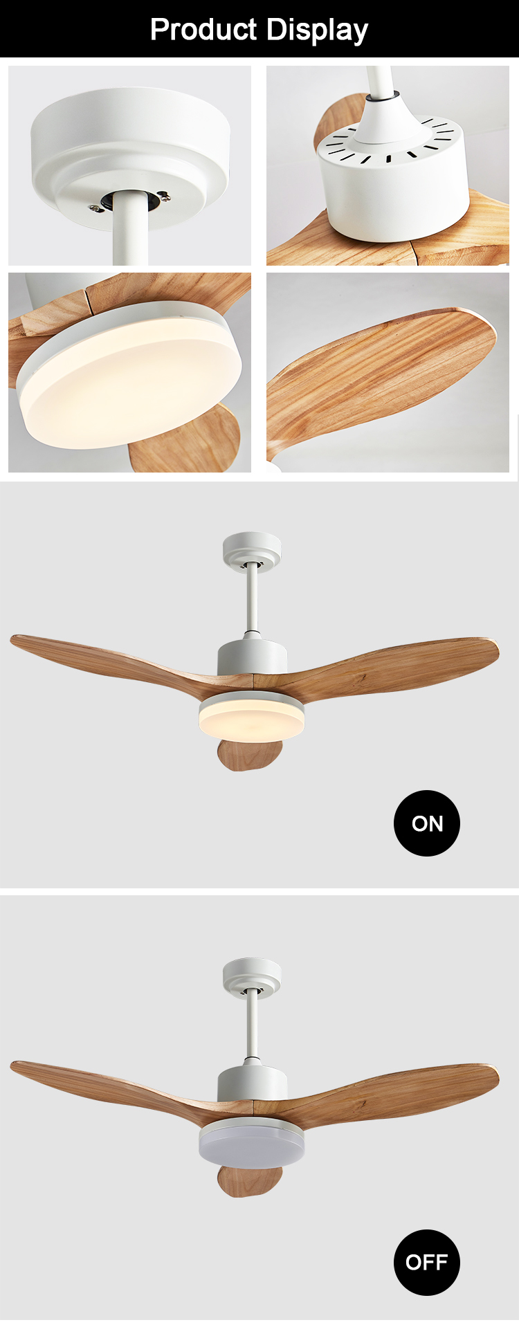 Plywood Blade Vintage Electric 20w Ceiling Fan 52 Inch With Light Decoration For Home