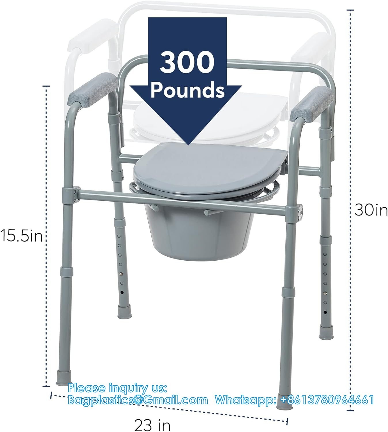 Folding Steel Bedside Commode Chair, Portable Toilet, Supports Bariatric Individuals Weighing Up To 350 Lbs
