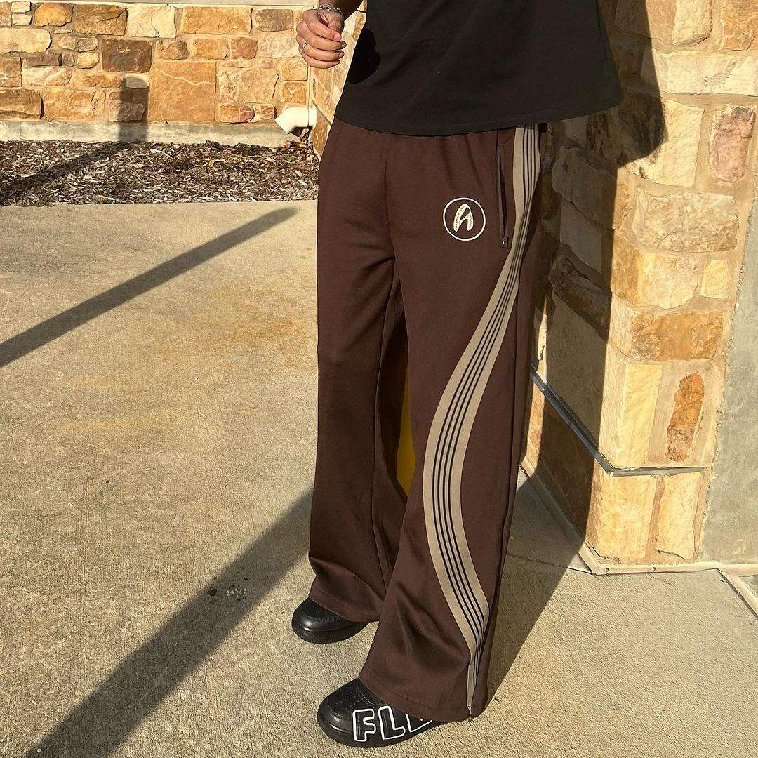 Men's Custom Streetwear Striped Sweatpants 100% Cotton Wide Leg Flare Sweat Pant