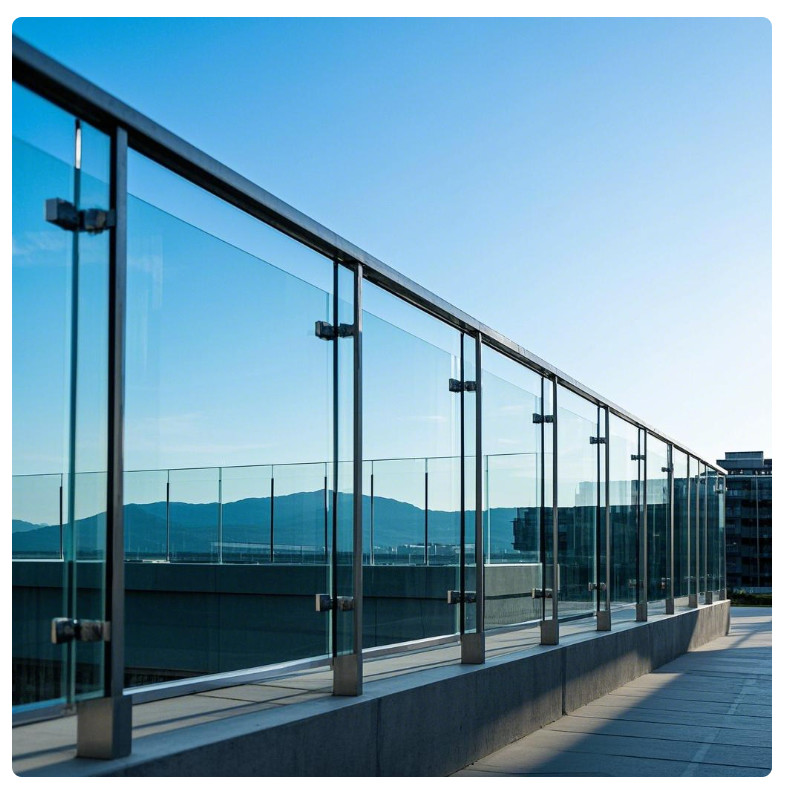OEM Clear Safety Balcony Glass Railing Panels With Anti Rust Clamps For Pool Decks