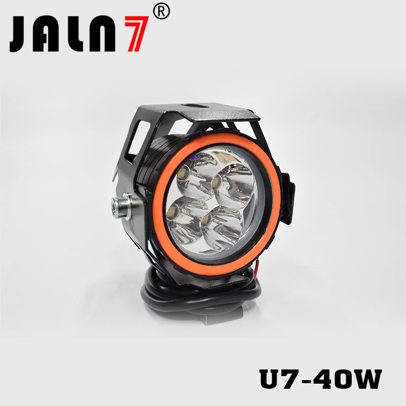 Motorcycle Headlight Led JALN7 U7 40W Fog Driving Running Light with Angel Eyes Lights Ring Front Strobe Flashing