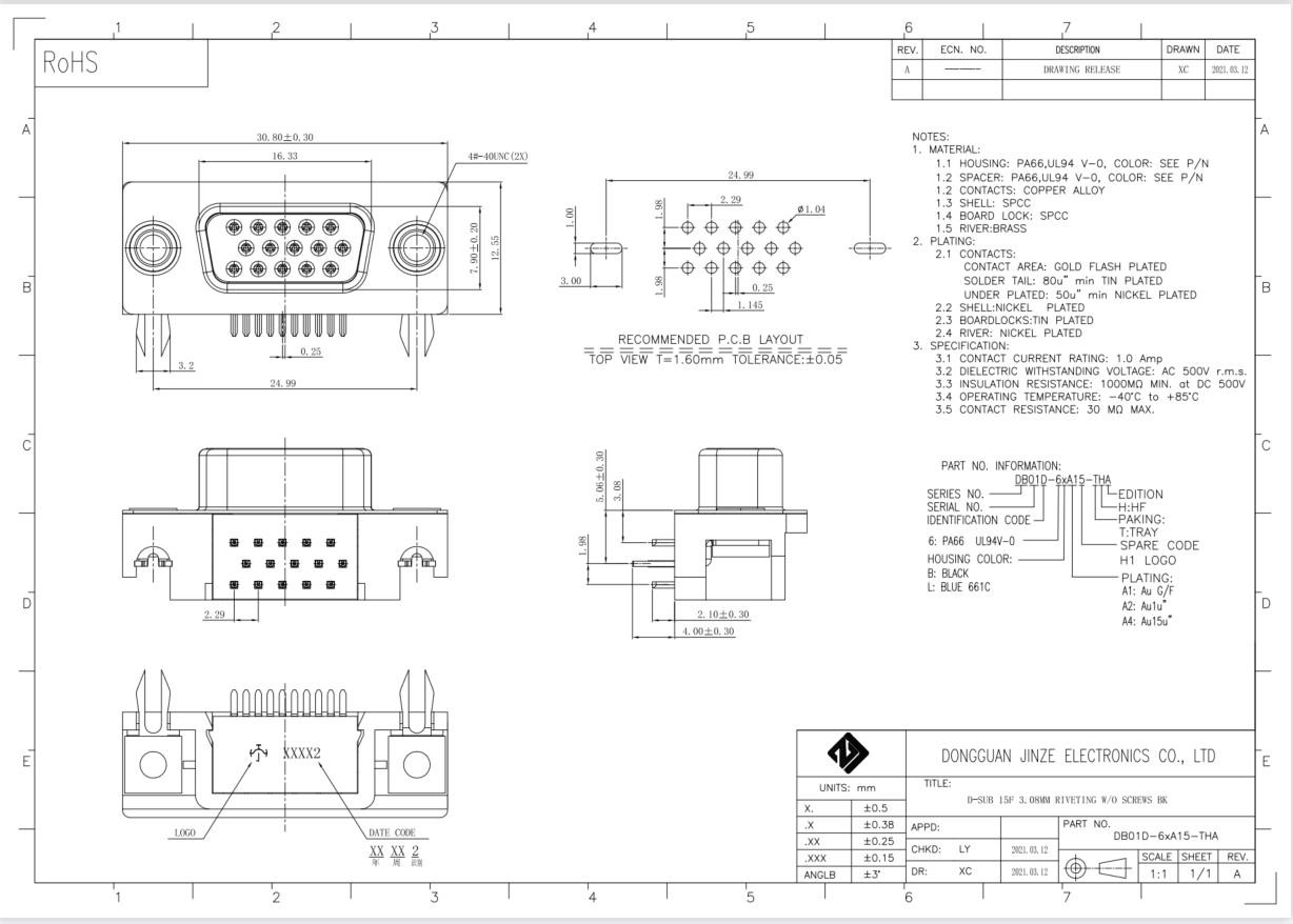 Right Angle DB15 D-SUB Connectors Female 15 Pin Jack Port OEM