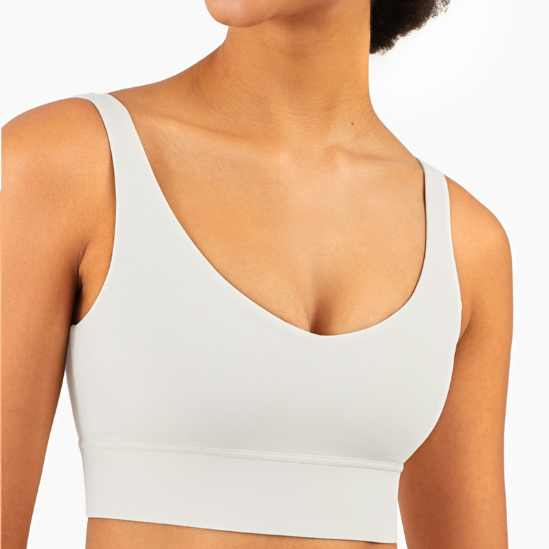 Nylon Spandex Deep V Neck Sports Bra Gathered Skin Friendly