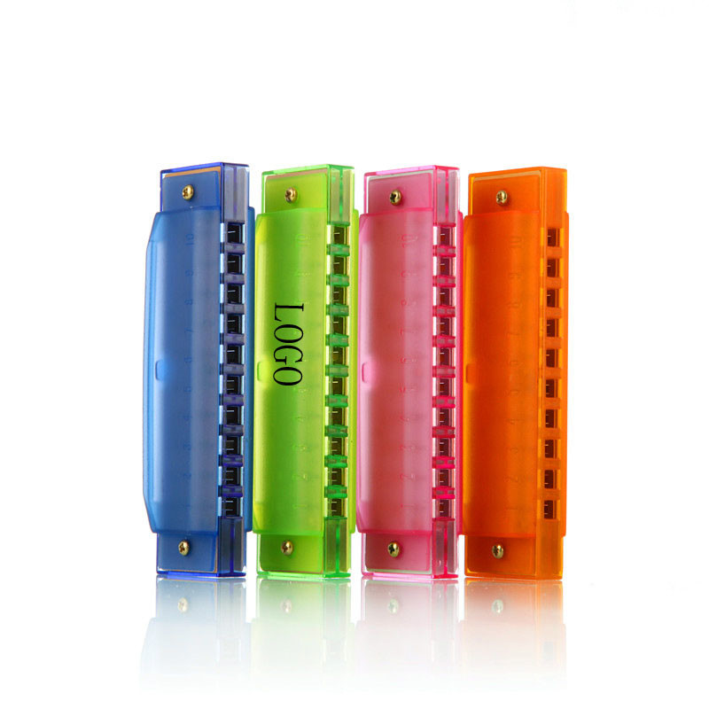 10 hole plastic harmonica in four colors children's instruments 10.5*3*2cm logo customized