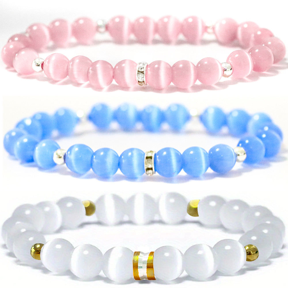 8mm//10mm/12mm Round Cats Eye Gemstone Bracelet For Clothing Matching