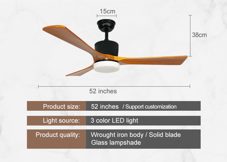 52 Inches Reversible Motor Time Setting Ceiling Fan Light for Home Hotel and Office