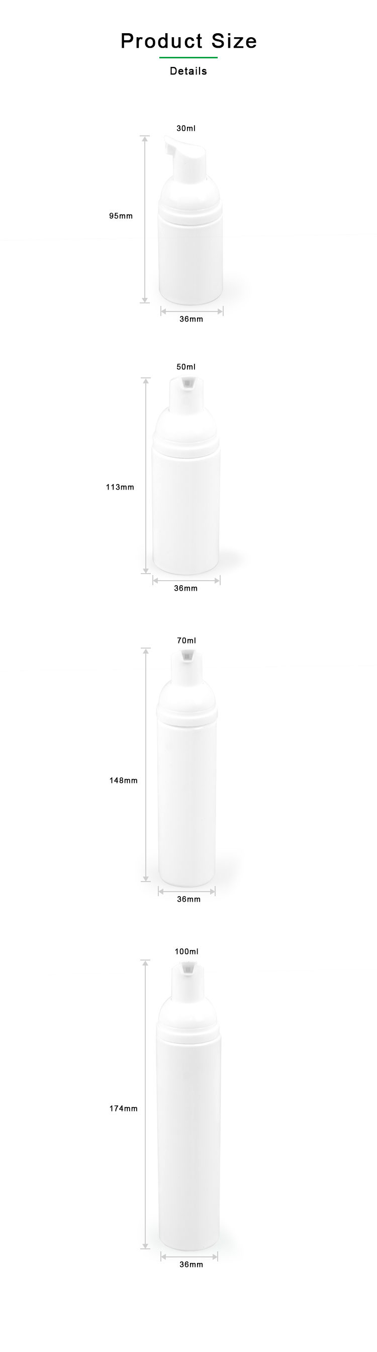 40mm Luxury Skin Care Foam Soap Pump Bottle Clear White Cosmetic Container