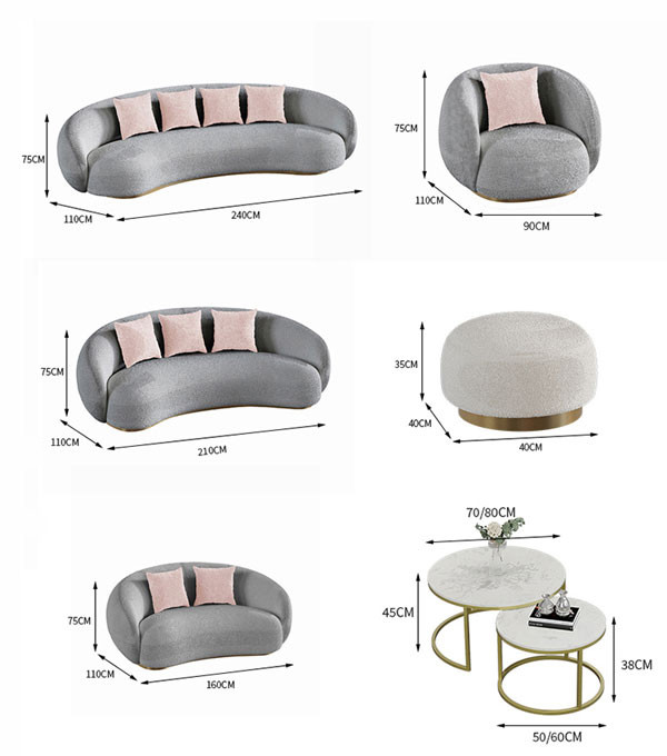 Half Moon Shaped Sectional Living Room Couch Sets With Recliners Long Booth 160cm