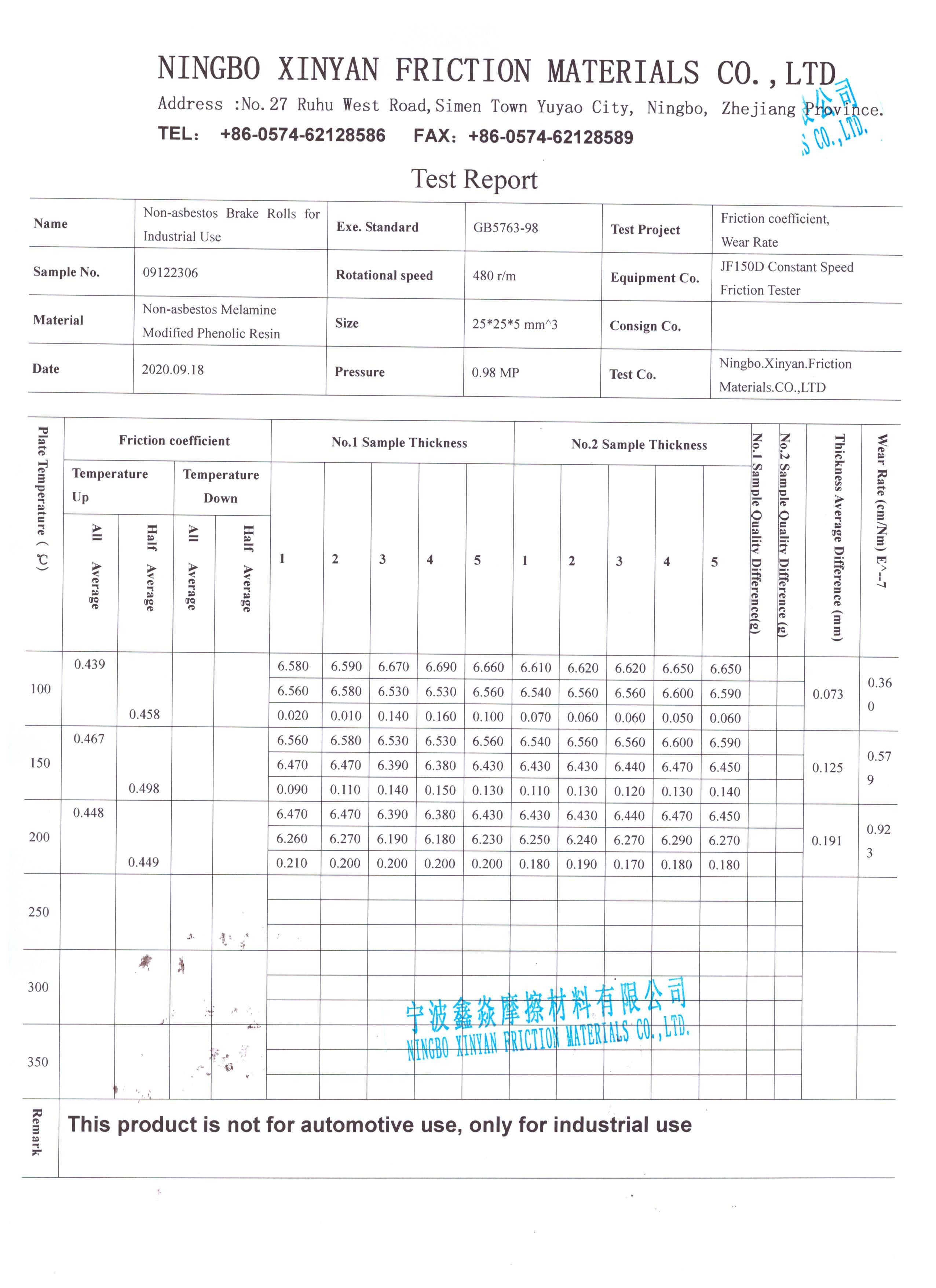 Width 500mm Non Asbestos Woven Brake Lining Roll For Ship Anchor