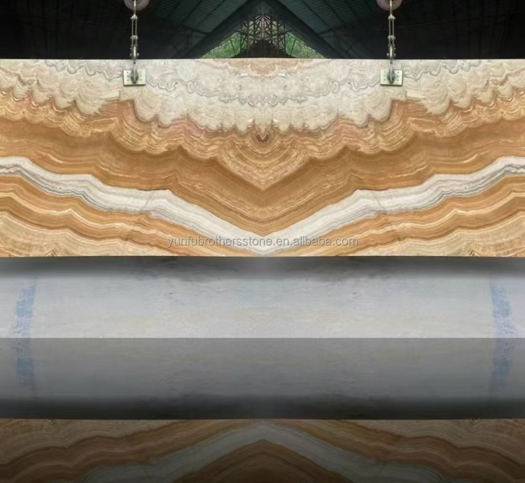 Hot Polished Onyx Big Slab Sheet Book Match for Translucent Stone Veneer Backlit Wall