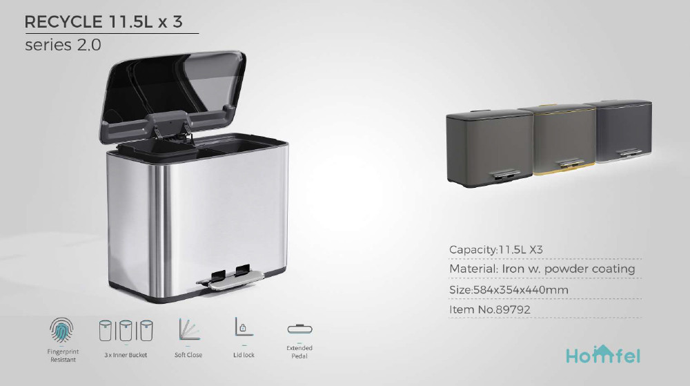 Rolling Cover Type 28L Stainless Steel Soft Close Square Pedal Trash Bin Foot Pedal Design For Living Room Office