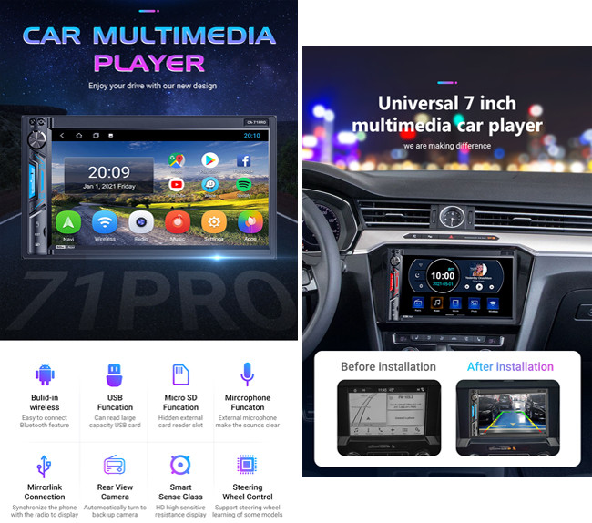Wifi Car Android Stereo 1024x600P 2 Din Android 7 Inch Car Stereo Multimedia BT Radio
