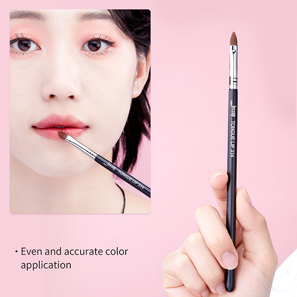 Tongue Shape Synthetic Hair Lip Brush Black Silver Makeup Tools