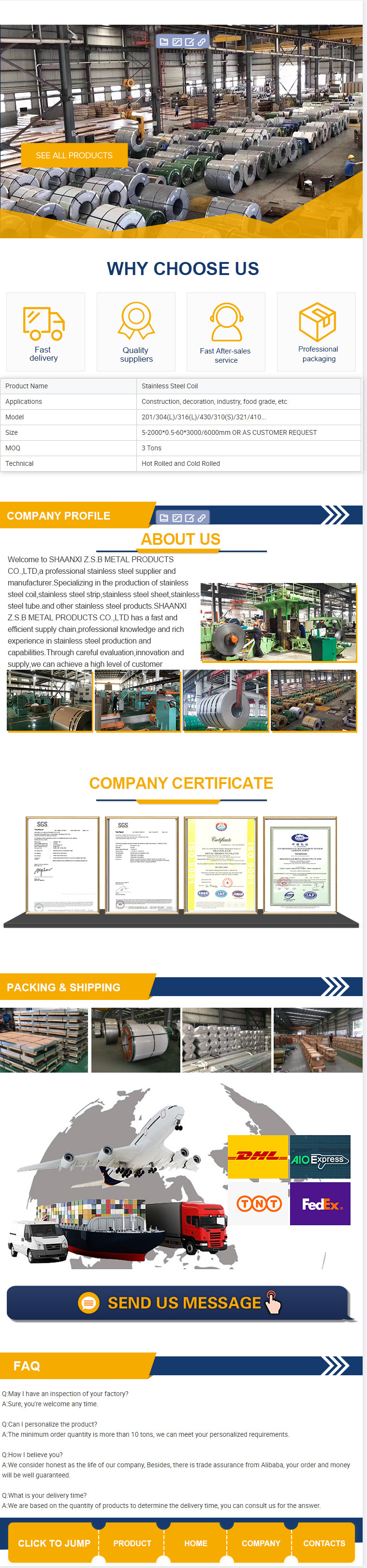 ASTM Grade 304J1 Stainless Steel Strips Coils Factory Low Price High Quality Cold Rolled/Hot Rolled