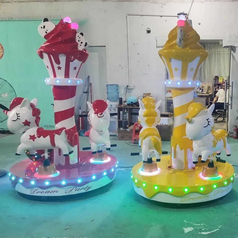 Merry Go Round Kiddie Ride Game Machine Coin Operated For 3 Players