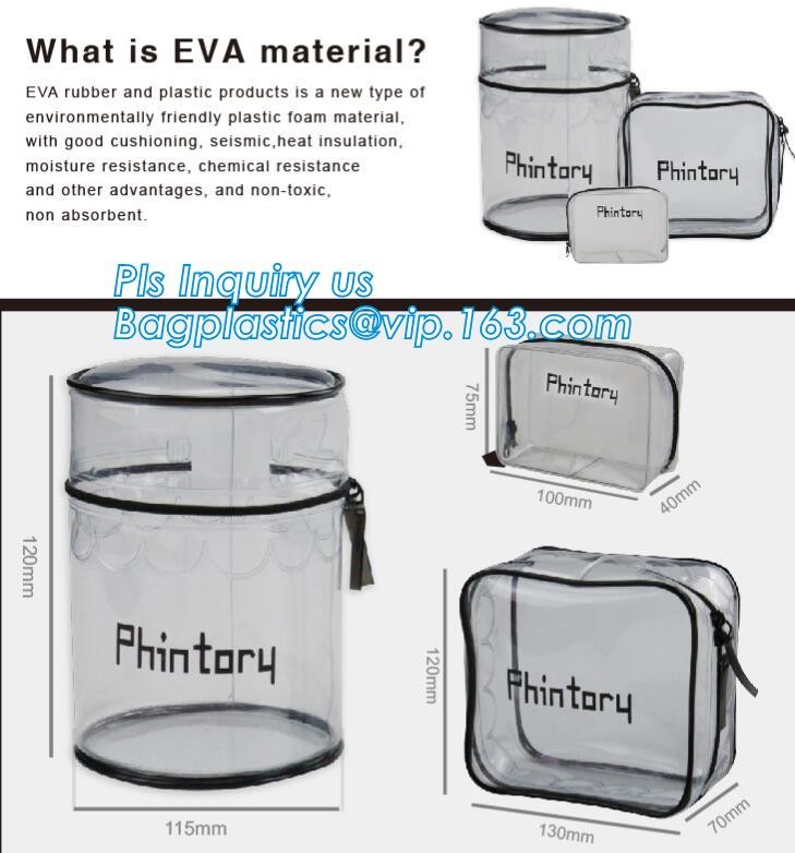 Stationery School PVC Pencil Bag, Barrel shaped travel cosmetic bag clear toiletry bag transparent pvc cosmetic bag for
