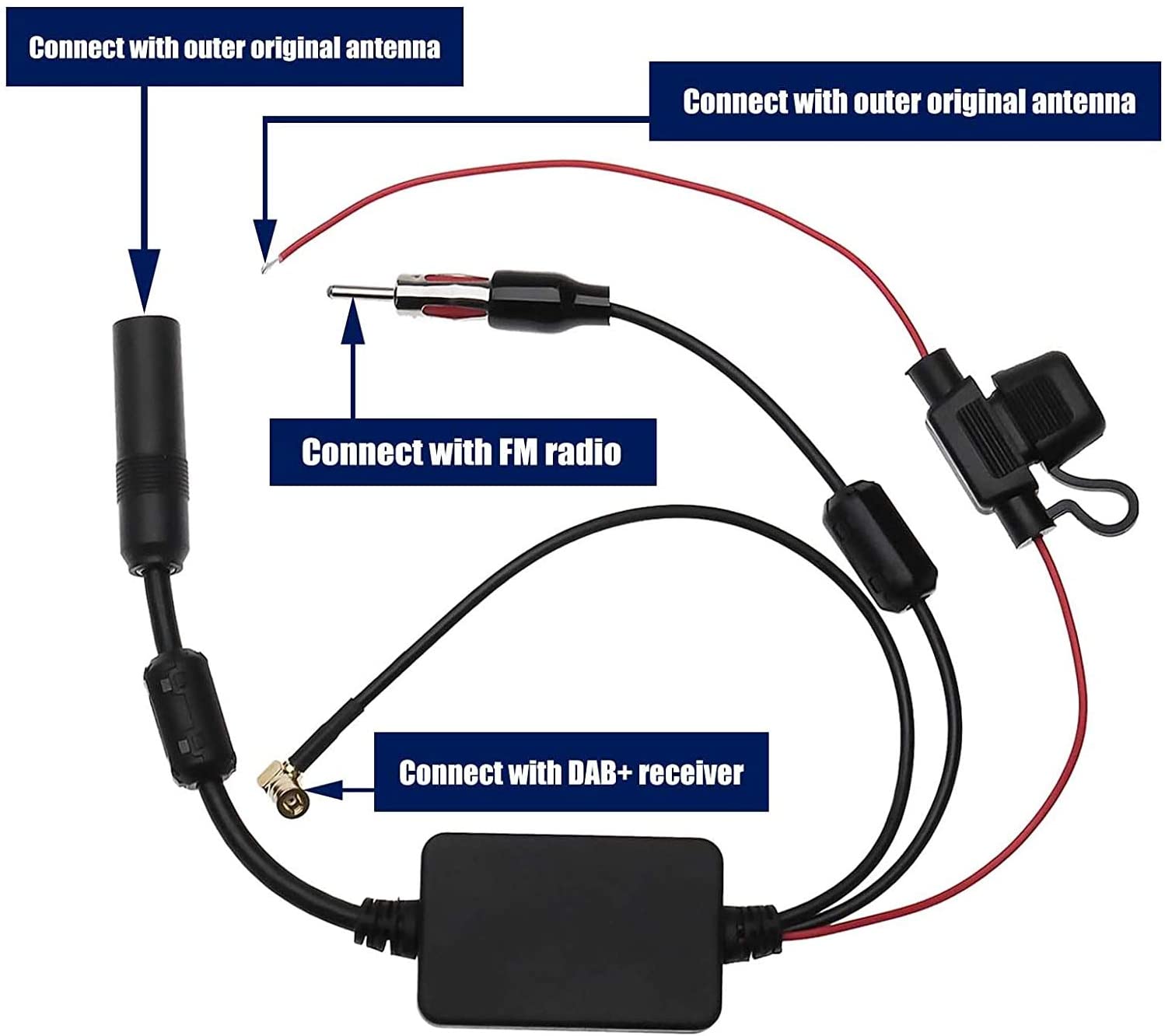 DAB Car Radio Signal Amplifier VSWR 2.5MAX Customized LOGO for Better AM/FM Reception