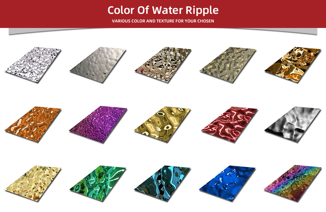 Factory Price 201 304 316 Stamped Finish Water Ripple Stainless Steel Sheet For Ceiling Panel and Wall Cladding