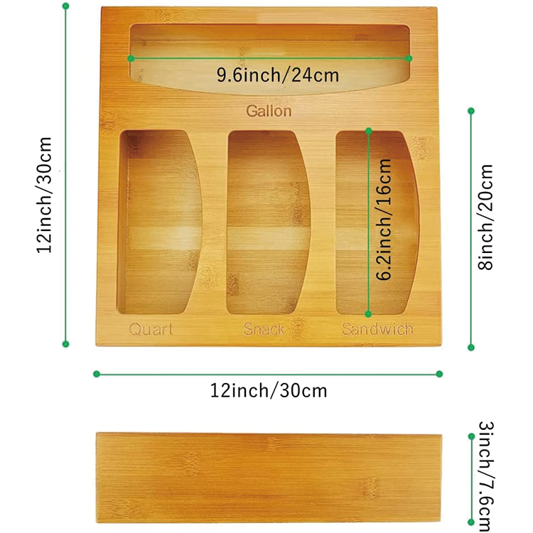 Customized Logo Bamboo Ziplock Bag Storage Organizer with 30x30x7.6cm Measurements