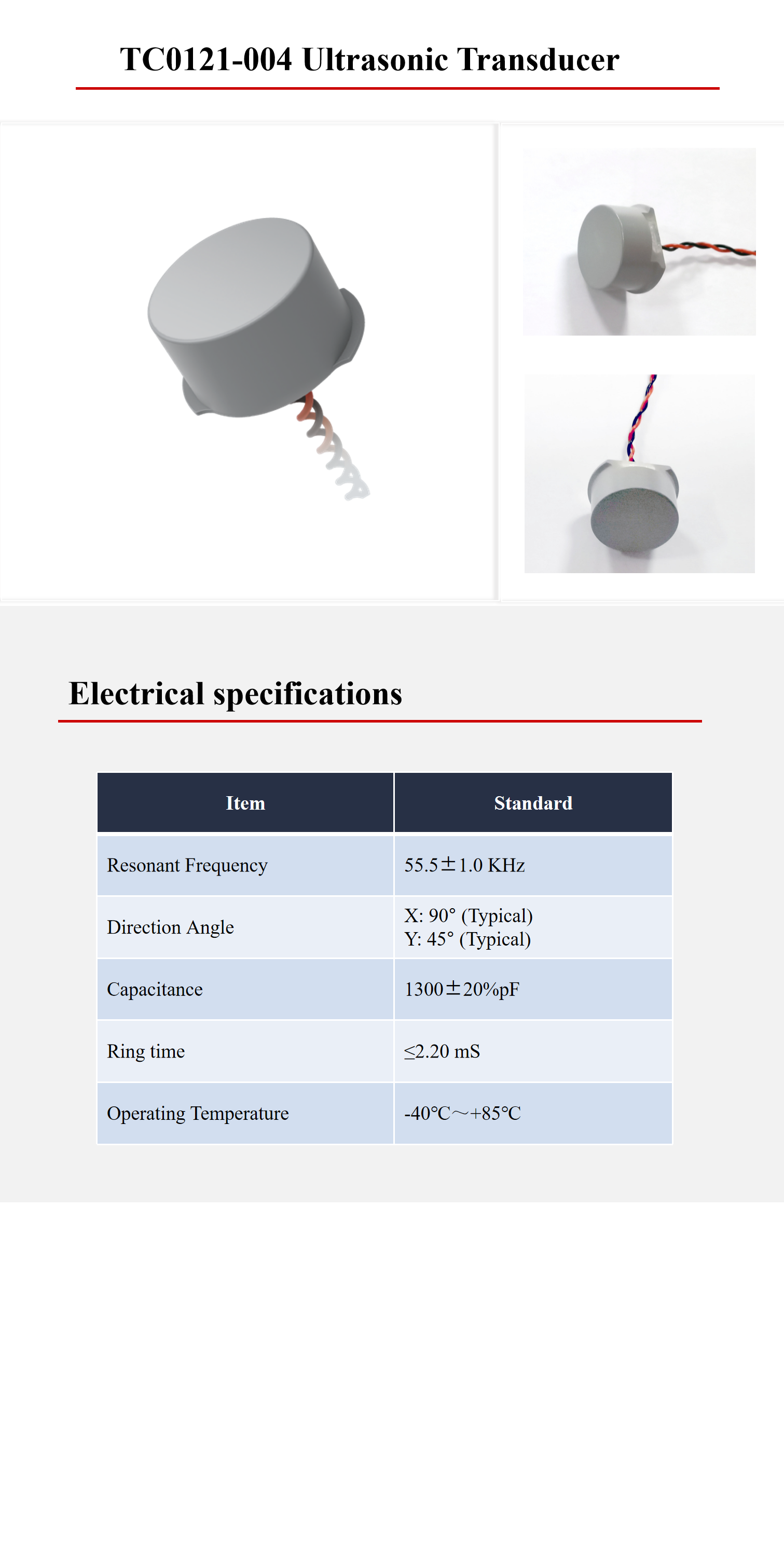 15.5mm 55.5Khz Ultrasonic Transducer Types With Wire For Parking Assist System