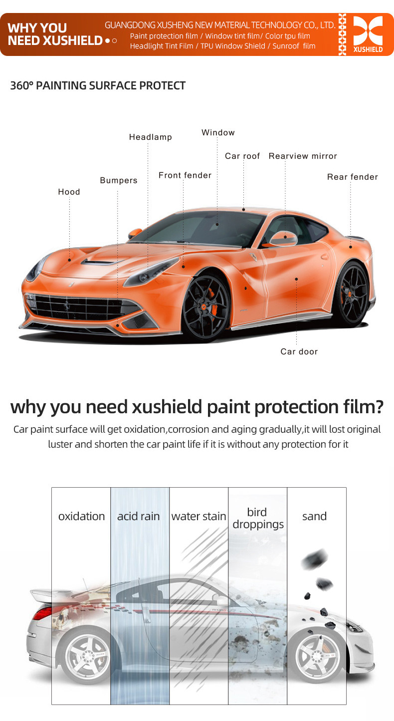XUSHIELD Manufacturer Wholesale Clear Car Film Self-adhesive Anti-Scratch Self-Healing TPU PPF Paint Protection Film